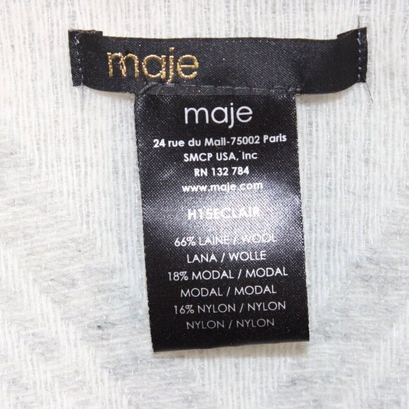 Maje Wool Blend Cape Shawl One Size Gray And Beige - Picture 2 of 3